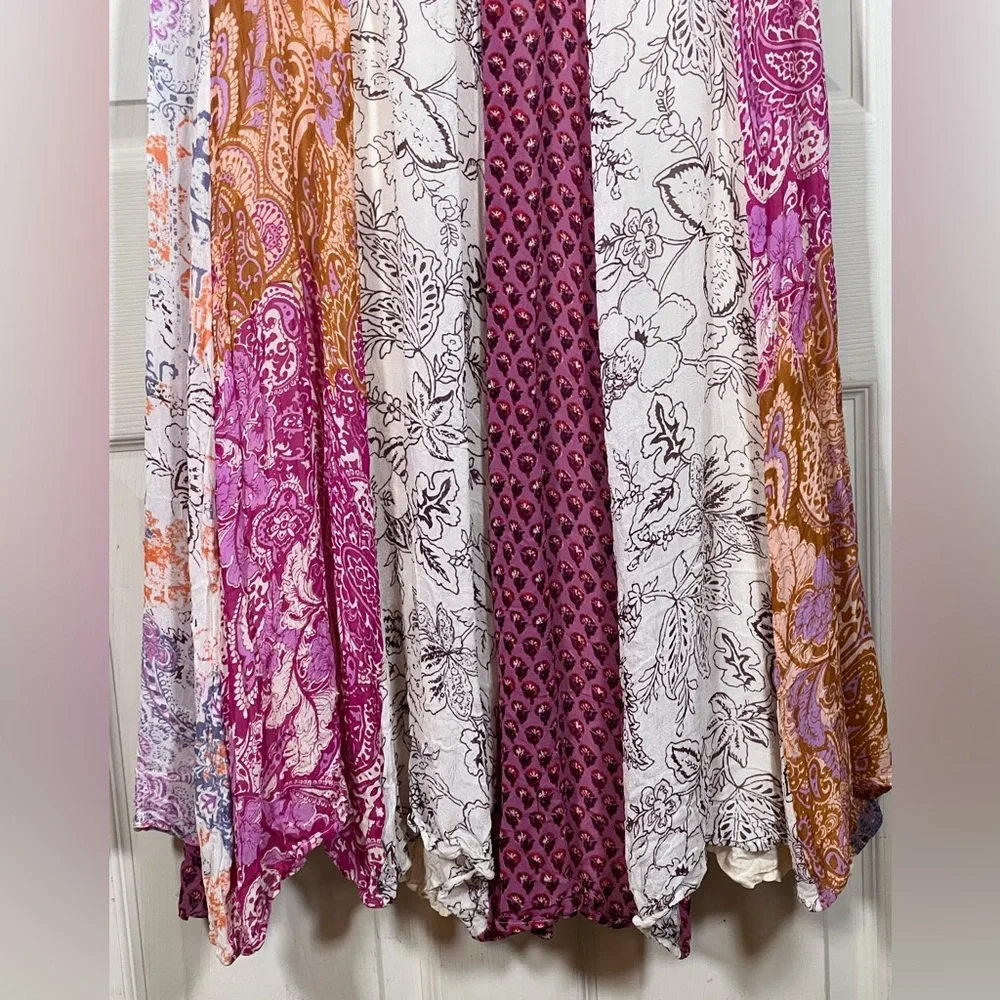 Anthropologie Sleeveless V Neck Patchwork Boho Maxi dress in pink combo, size 12 - Picture 6 of 11